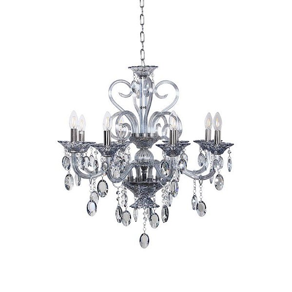 Lustre Classico Vela Cristal 75x60cm Azul para 8 Lampadas E14