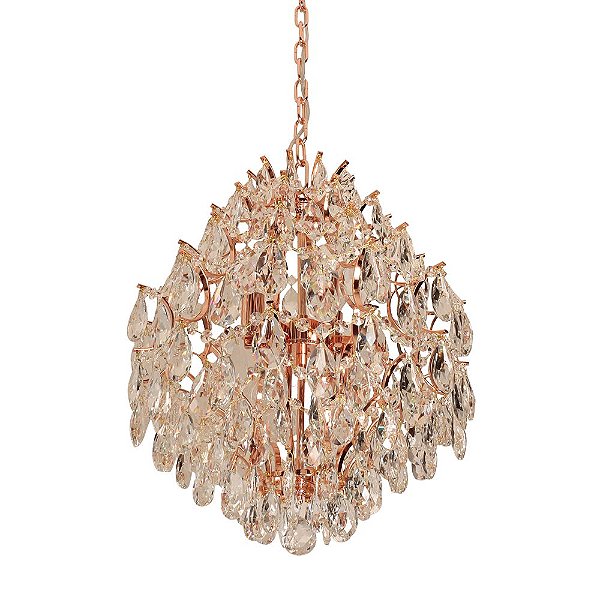 Lustre HSR Colmeia Ø42x60cm Cobre com Cristais para 6 Lampadas E14