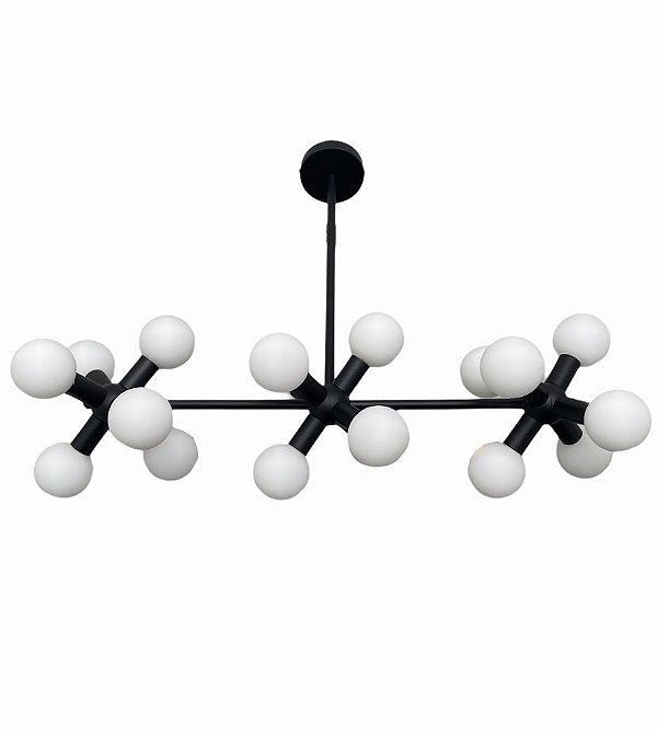 Pendente Preto com Globo Branco de vidro 82x22x65cm com 18 Lampadas G9 90w