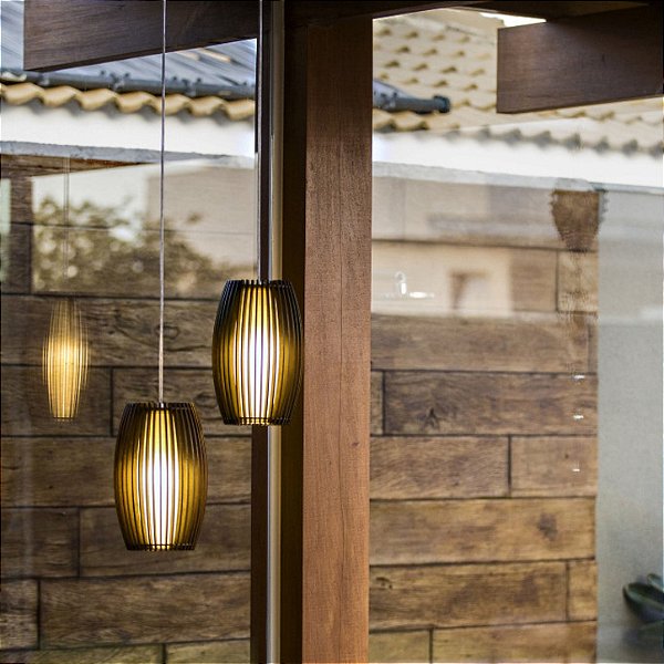 Pendente 1140 Stecche Di Legno Imbuia 20x30 para 1 Lâmpada E27