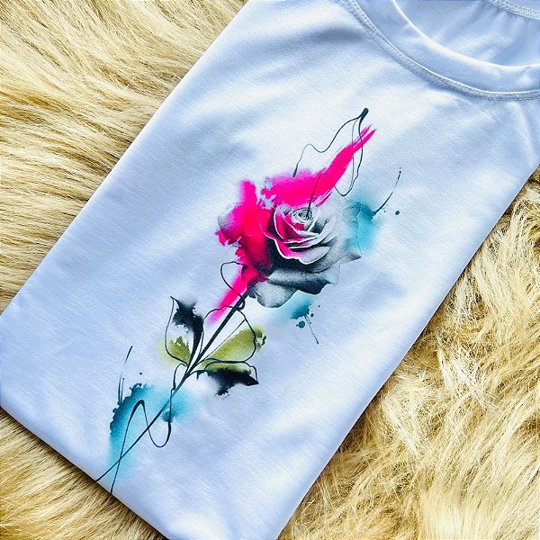 CAMISETA ROSA COLORIDA - FEMININA - MATERIAL POLIESTER