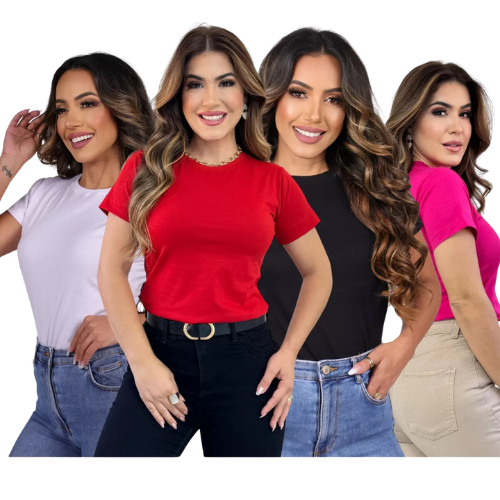 CAMISETA BÁSICA - FEMININA - MATERIAL 100% ALGODÃO