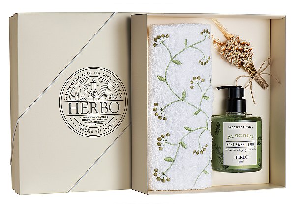 Kit 2 - sabonete liquido + toalha bordada - Alecrim - Home Sweet Home