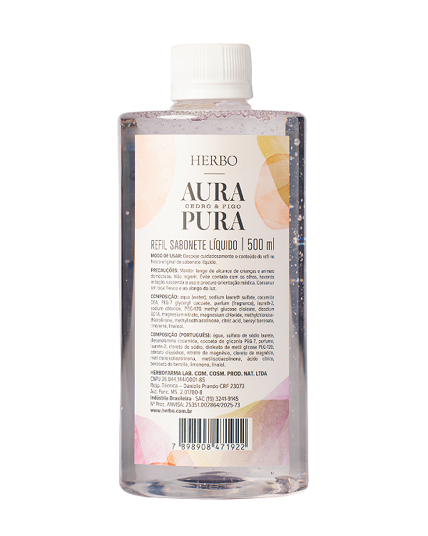 Sabonete Líquido Refil - Fragrância Cedro e Figo - Aura Pura - 500ml