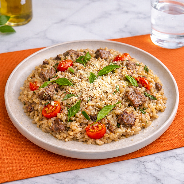 RISOTO DE FILE MIGNON COM GORGONZOLA