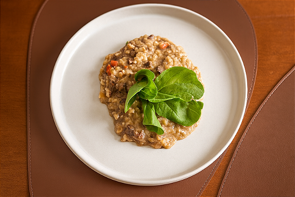 RISOTO DE FILE MIGNON COM GORGONZOLA