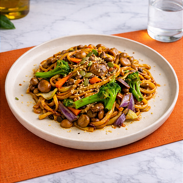 YAKISOBA DE FRANGO COM LEGUMES E MIX DE SEMENTES