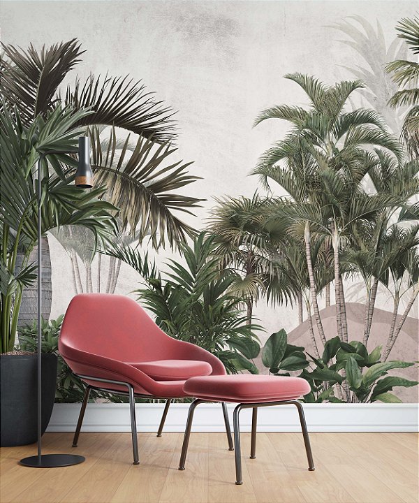 Papel de Parede Safari com Folhas Grandes e Neblina 23