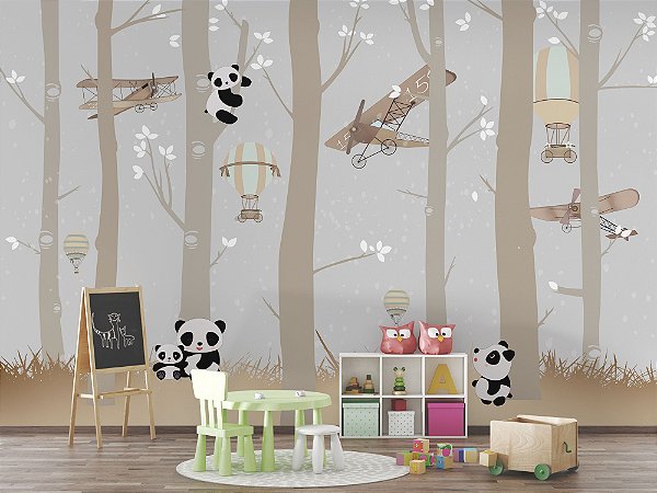 Papel de Parede Infantil de Coalas e Aviões