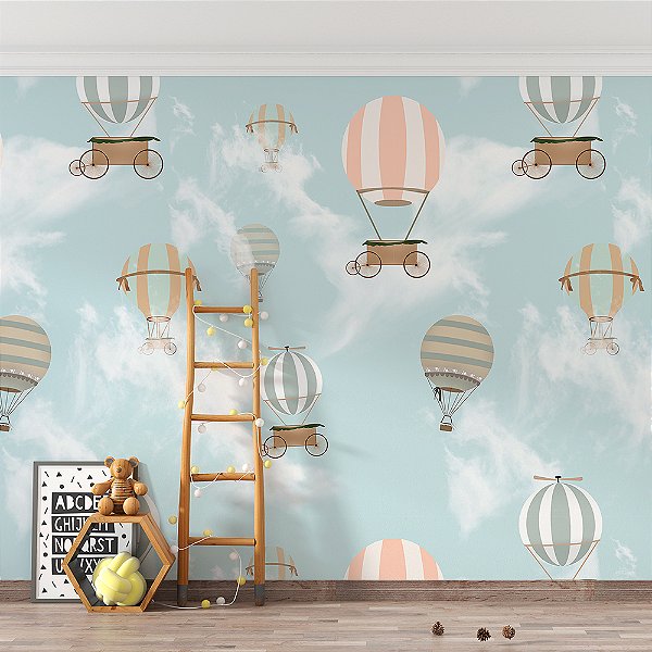Papel de Parede Infantil de Balões de Ar Quente Coloridos