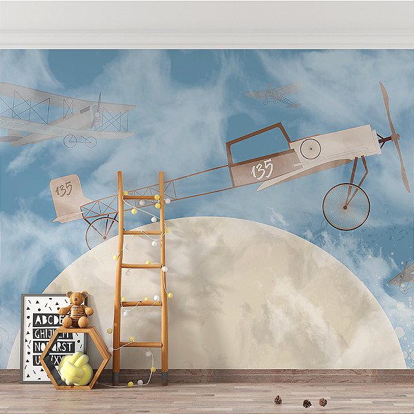 Papel de Parede Infantil de Aviões na Lua Gigante