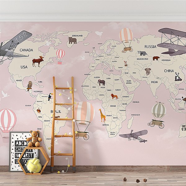 Papel de Parede Infantil de Aviões e Balões no Mundo
