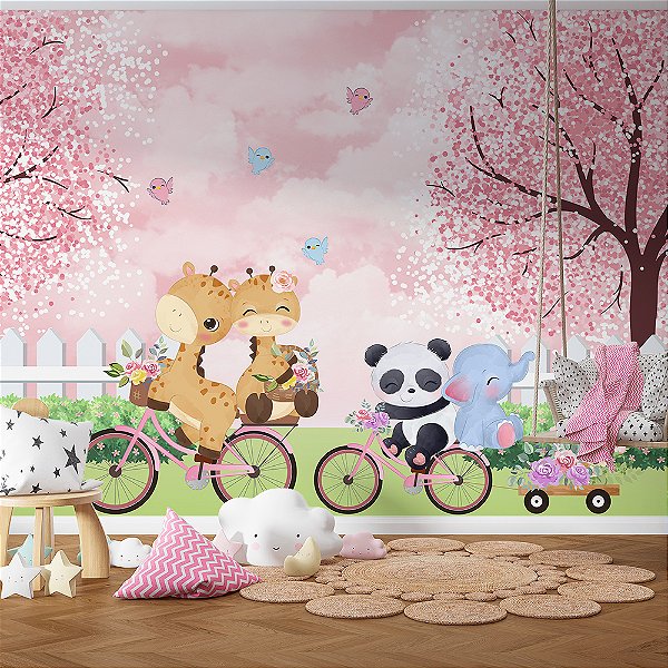 Papel de Parede Infantil Animais e Bicicletas AL 04
