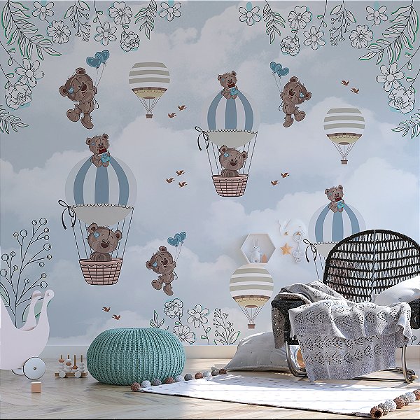 Papel de Parede Infantil Urso e Balões