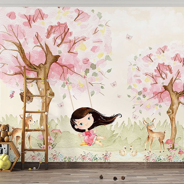 Papel de Parede Infantil Menina no Balanço