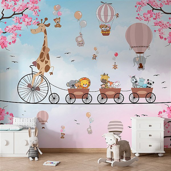 Papel de Parede Infantil Animais e Bicicletas AL 12