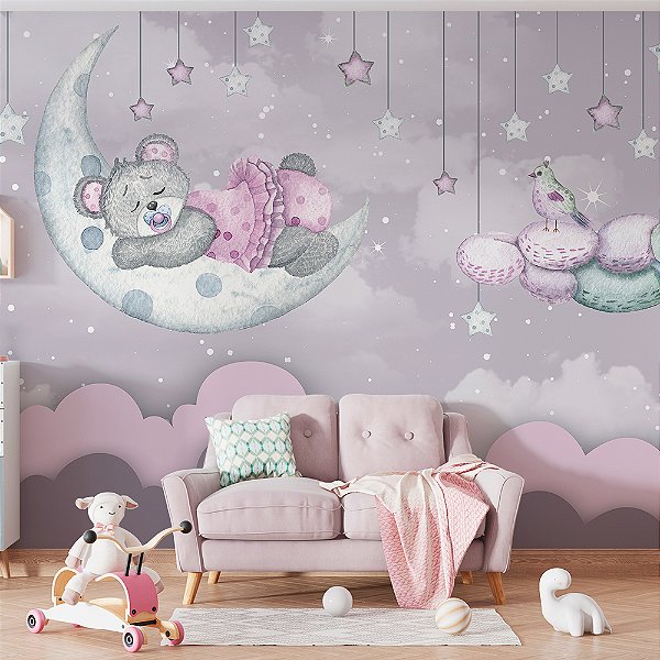 Papel de Parede Infantil Animais e Estrelas