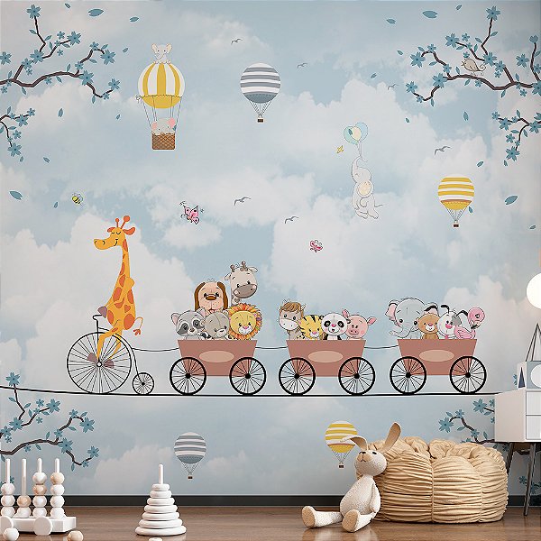 Papel de Parede Infantil Animais e Bicicletas AL 16