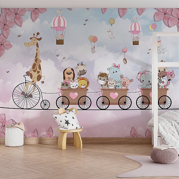 Papel de Parede Infantil Animais e Bicicletas AL 18