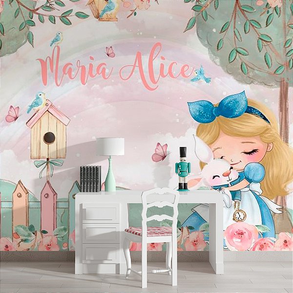 Papel de Parede Infantil Alice e o Coelho