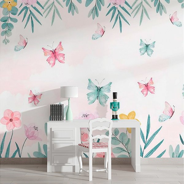 Papel de Parede Flores e Borboletas