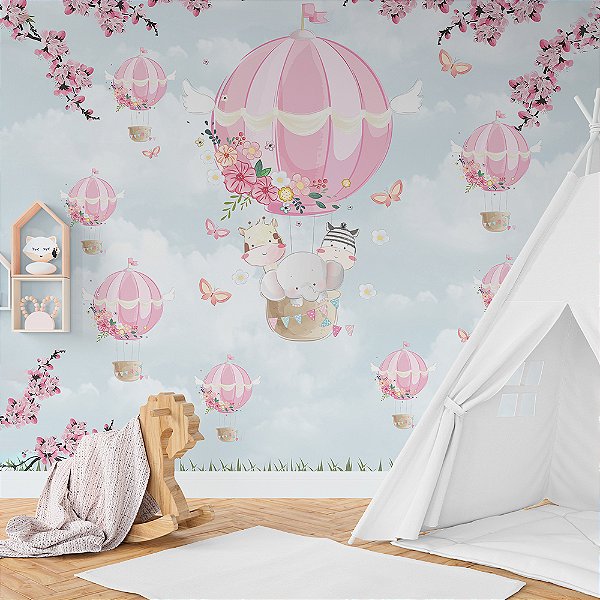 Papel de Parede Infantil Balões Rosas