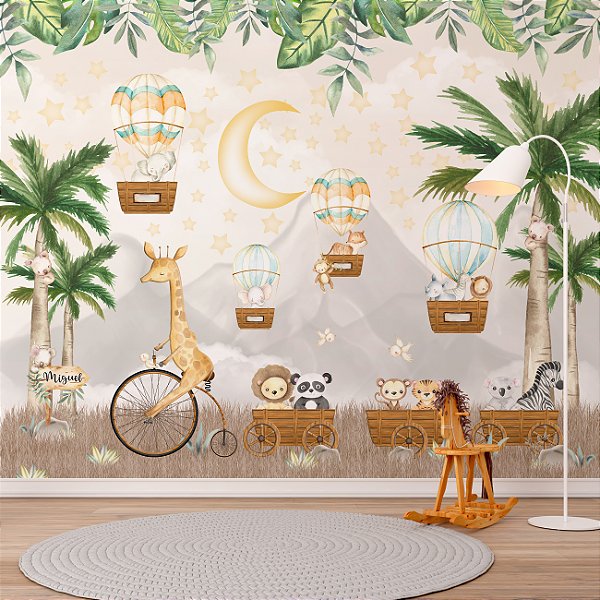 Papel de Parede Infantil Animais e Bicicletas AL 19