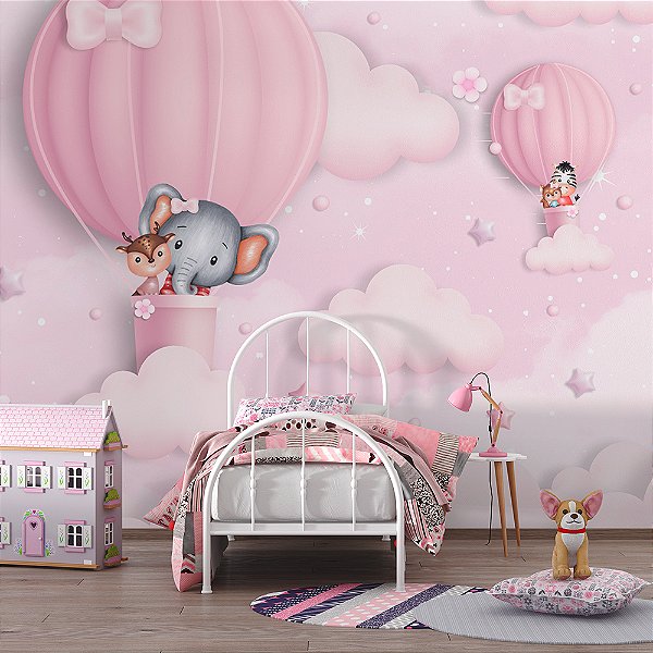 Papel de Parede Infantil Balões Rosas