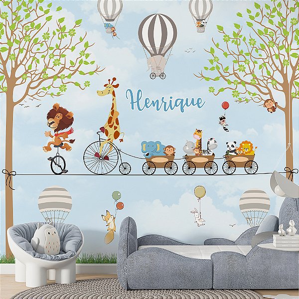 Papel de Parede Infantil Animais e Bicicletas AL 22