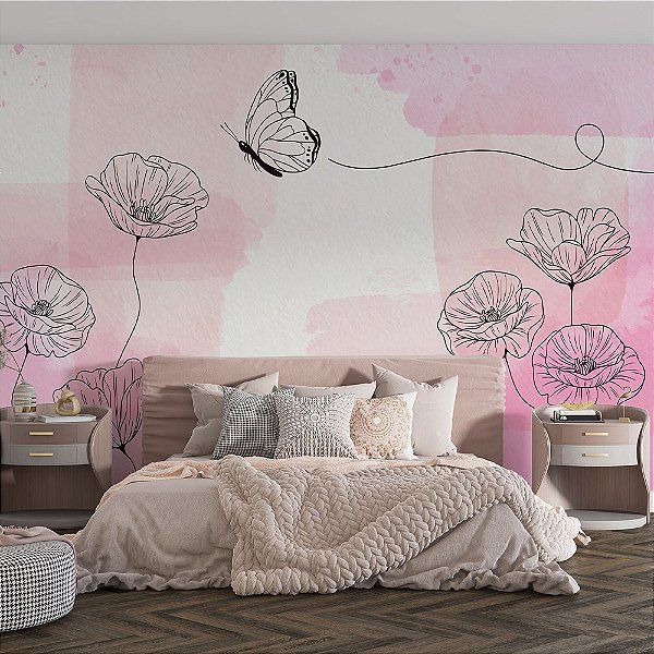 Papel de Parede Aquarela Tons de Rosa