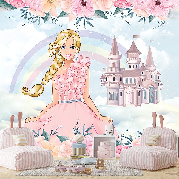 Papel de Parede Infantil barbie e castelo