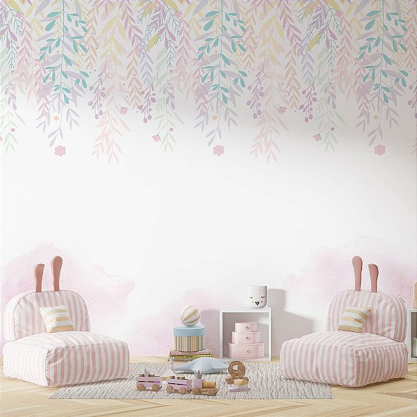 Papel de Parede infantil ramas de flores caindo