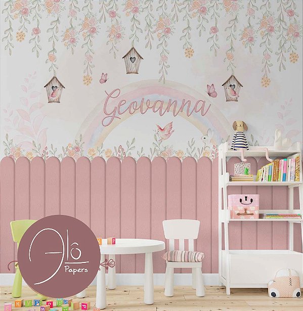 Papel de Parede infantil rama de flores encantadas
