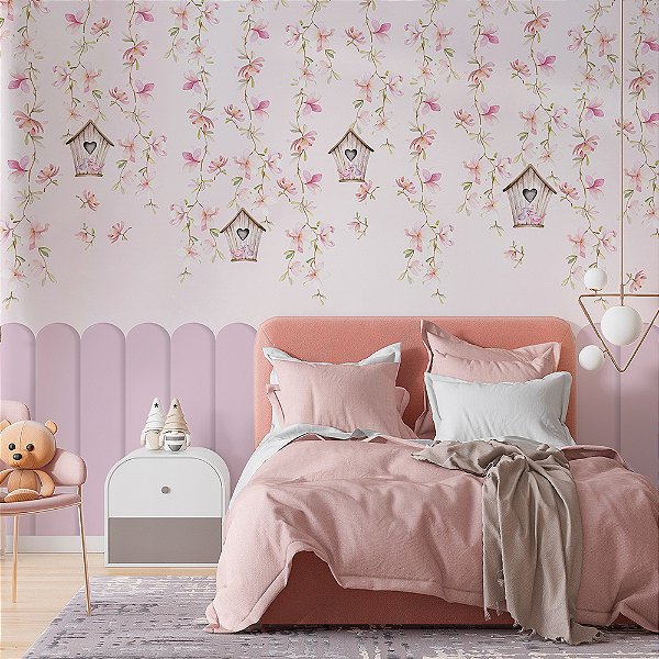 Papel de Parede infantil floral rama de flores 1