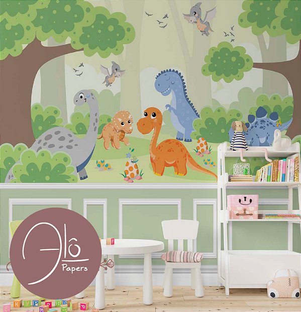 Papel de Parede Infantil Desenho Dinossauros, Papel Adesivo