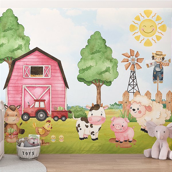 Papel de Parede Infantil animais na fazendinha