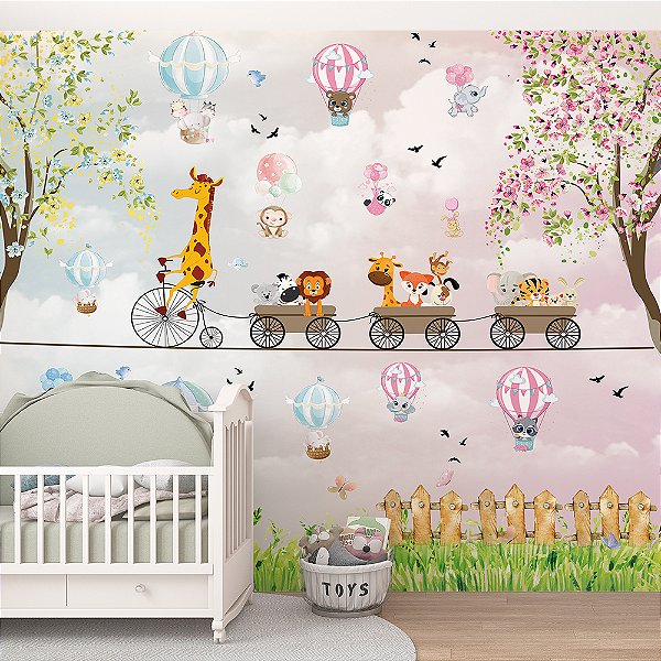 Papel de Parede Infantil Animais e Bicicletas AL 29