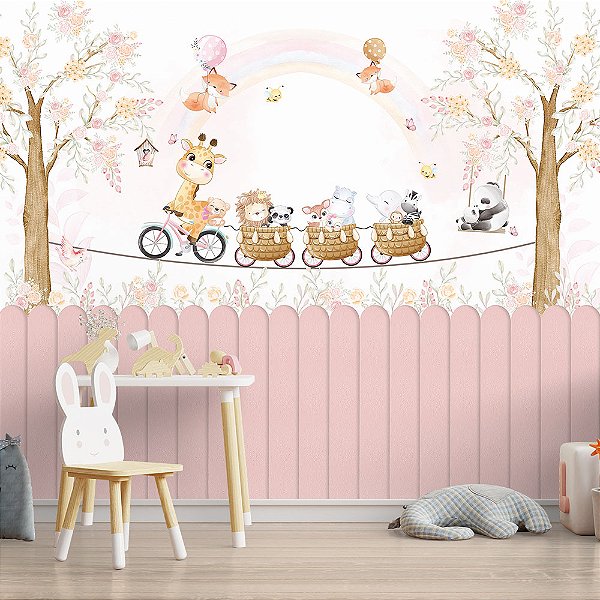 Papel de Parede Infantil Animais e Bicicletas AL 35