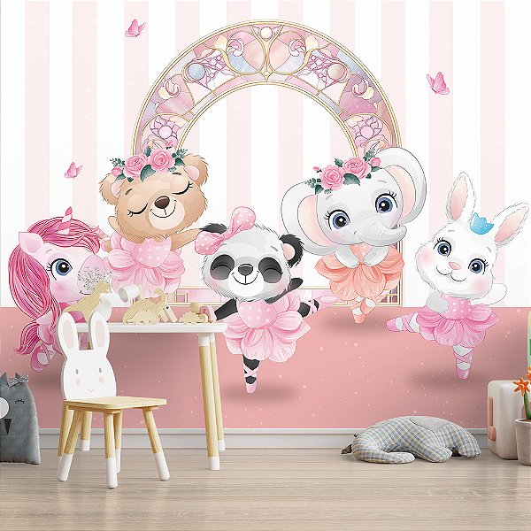 Papel de Parede Infantil Animais fofos Ballet