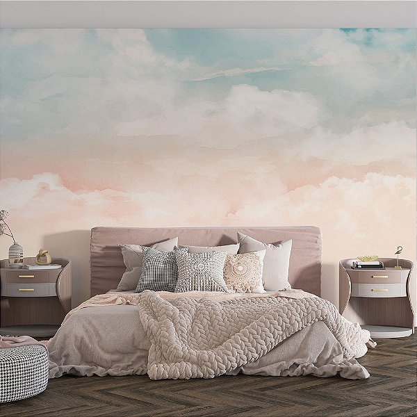 Papel de Parede Aquarela Nuvens Amarelas e Azuis