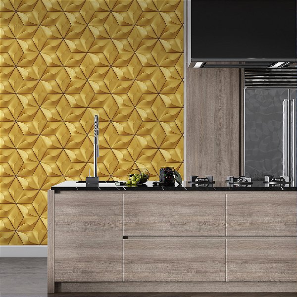 Papel de parede 3D geométrico colméia dourado