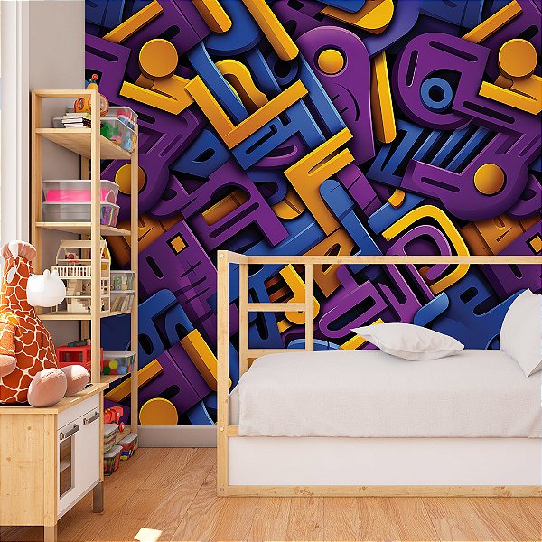 Papel de parede colors pop art roxo azul amarelo