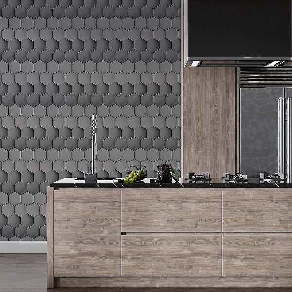 Papel de parede 3D geométrico ladrilho horizontal colmeia cinza