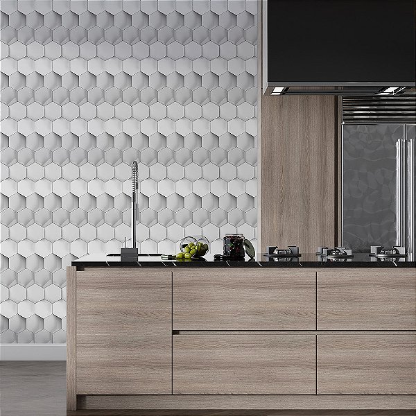 Papel de parede 3D geométrico ladrilho horizontal colmeia branco