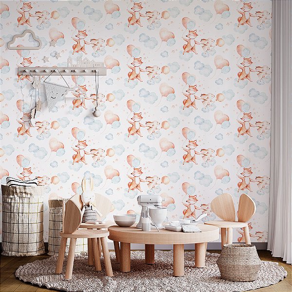 Papel de parede natureza raposa e coelha na nuvem