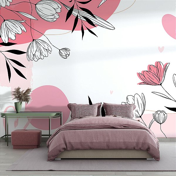 Papel de Parede Boho Floral tons de Rosa