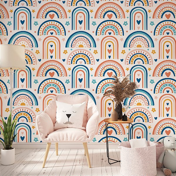 Papel de Parede Boho Infantil Arco-íris Divertido AL 02
