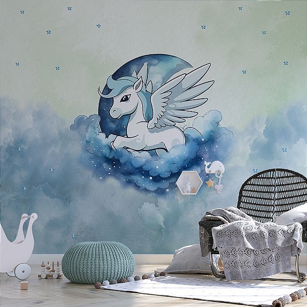 Papel de Parede Unicórnio Azul nas Nuvens AL 02