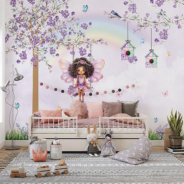 Papel de parede Jardim Encantado Lilás com fada negra
