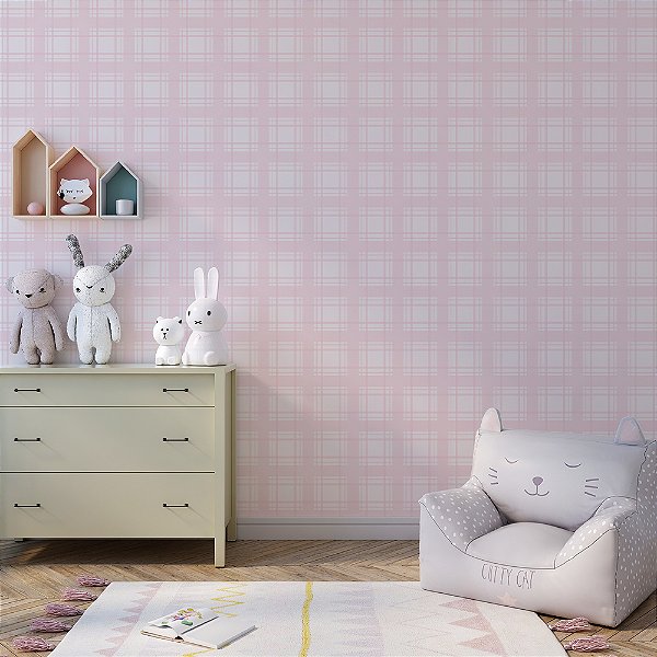 Papel de Parede Infantil Xadrez Médio - Rosa